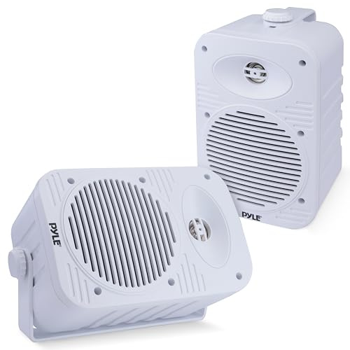 Pyle Indoor Outdoor Speaker Pair, 300W Dual Waterproof 13cm 2-Way Full Range Sound System with 1cm High Compliance Polymer Tweeter, Wall Mounted Portable Audio System, White