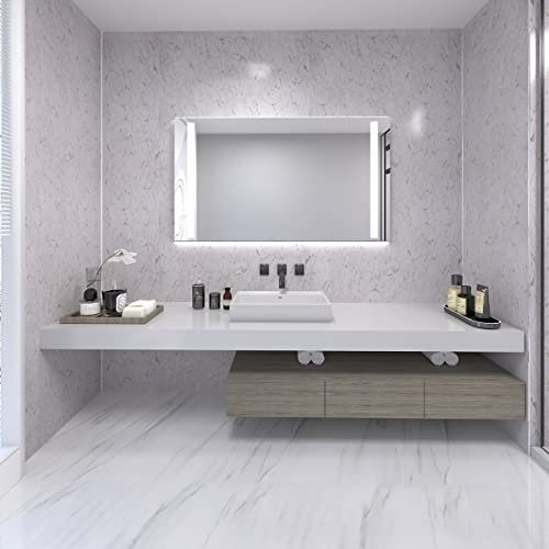 NRG Marble Wall Panels PVC Bathroom Ceiling Cladding Plastic Bathroom Panels 1m x 2.4m (Gloss White Marble,10 PCS)