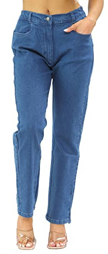 MYT Womens Side Elastic Waist Jeans Ladies Straight Leg Regular Fit Denim Pants All Waist Leg Sizes UK 10-24