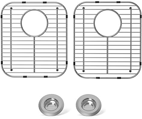 4Pack Stainless Steel Sink Protectors for Kitchen Sink, 13.1x11.6x1 Sink Grid Universal with Rear Drain, Rust-Resistant Metal Sink Rack for Bottom of Sink with Sink Strainers (Rear Drain/Set 2)
