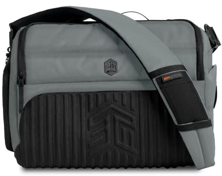 STM Dux 16L Premium Tech Messenger Bag – Handgepäck-Reise-Laptop-Tasche (passend für 15-Zoll-Laptops) – Dual-Format, wasserabweisend und Gepäckpassthrough – Grau (stm-112-377P-03)