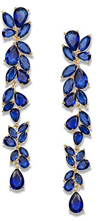 EVER FAITH lange Ohrringe mit Zirkonia für Damen Party Braut mit überzogene Kristall Blumenblatt Kronleuchter Blau Gold-Ton