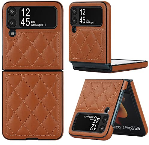 XIZYO für Samsung Galaxy Z Flip 4 Leder Hülle, Samsung Z Flip 4 Faltbar Anti-Drop Stoßfeste Handyhülle, Schlank Luxus rutschfest Schutzhülle, Braun