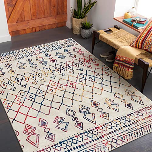 Carvapet Läufer Teppich 90x150cm rutschfest Lang Küchenteppich Waschbar Teppichläufer Weiche Mikrofaser Geometrisch Flächenteppich Laufteppich(Multicolor)