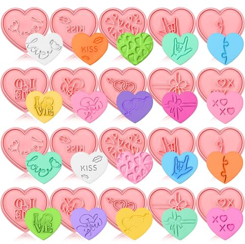 Hoolerry 20 Stück Valentinstag Ausstechformen Gesprächsherzen 3D Keksstempel Set Valentinstag Keks Fondant Gebäck Ausstecher Stempel für Valentinstag DIY Backzubehör (süß)