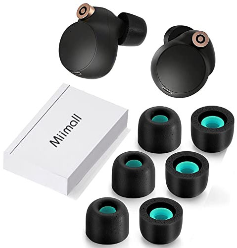 Miimall 6 Stück Foam Ohrstöpsel Kompatibel mit Sony WF-1000XM4 Ear Tips, 2 Sets (S+M+L) Weich Memory Foam Leicht Bequem Anti-Slip Memory Foam Ersatz Ear Tips für Sony WF-1000XM4/WF-1000XM3-Schwarz