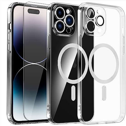 Clear Magnetisch für iPhone 14 Pro Hülle mit MagSafe [Original iPhone Äußere] [Kameraschutz Eingebaut] Durchsichtig Silikon Case Ultra Dünn [Niemals Gelb] Handyhülle Anti Fingerabdruck Schutzhülle