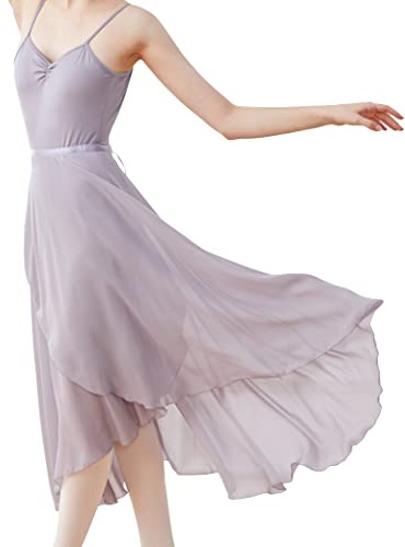 Phoeswan Dance Skirts for Women, Long Chiffon Ballet Skirt, Grayish Purple Women's Dance Wrap Skirt with Tie