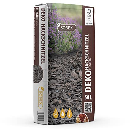 S&Garden Deko Hackschnitzel aus Kiefer - Dekorative Holzschnitzel - Rindenmulch für Garten - Besseres Wasserrückhaltevermögen - Verhindert Unkrautwuchs - Hält den Boden Feucht - 50l - Braun - 1 Stück