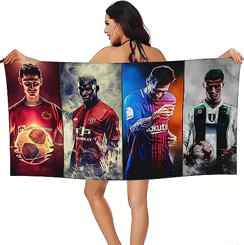 IMFLY MESI Strandtuch,onaldo Handtuch,Strandtuch Football Star-Muster,Mikrofaser Handtuch,Badetuch Tragbares,für Kinder Jungen Mädchen (D,80x160cm)