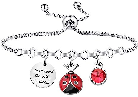 PLITI Marienkäfer-Geschenk, Marienkäfer-Liebhaber, Geschenk, Glücksgeschenk, She Believed She Could So She Did, Inspirierendes Armband, M, Edelstahl