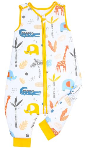 FLYISH DIRECT Gigoteuse a Pied Hiver, Gigoteuse tog 2.5 100% Coton, Gigoteuse avec Jambes, Turbulette a Pieds, Gigoteuse sans Manches, Gigoteuse Hiver 3-4 years, Girafe, 90cm, L