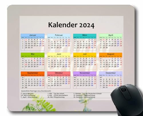 YENDOSTEEN Mauspad 2024 Kalender mit Feiertagen,Linie buntes Licht verschwommen Ultraglatte Mauspads für Kabellose Maus,Laptop,Computer,PC-Büro,Zuhause