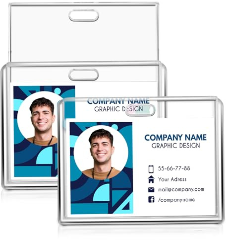 Andibro 2 Card Capacity ID Badge Holder, 2 Pcs Slider Card Badge Holder Hard Plastic Card Case Heavy Duty Business Card Protector für Kreditkarten Führerscheine Schule Büro(Horizontal)