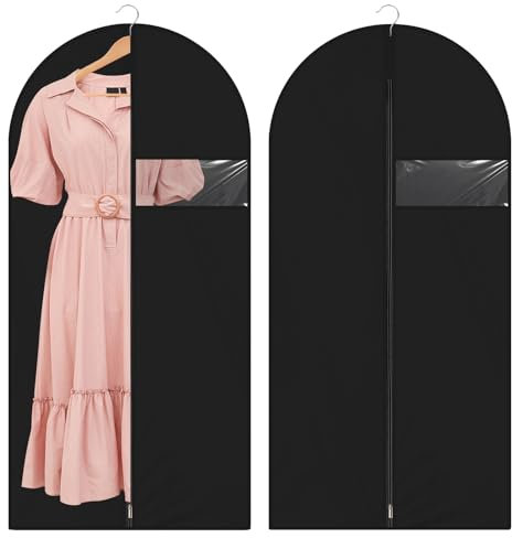 2 Packs Long Garment Bag, Garment Bag for Suit Dress, Garment Bags for Hanging Clothes, Dust-Proof Garment Bags with Clear Pockets, Breathable Dress Bags for Suits Coats(Black 120x60cm)