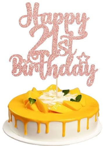 Gyufise 1Pc Happy 21st Birthday Cake Topper Glitter 21 & Fabulous Cheers to 21 Years Old Birthday Cake Pick for Celebrating 21st Anniversary Party Cake Decorations Rose Gold