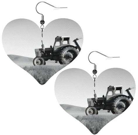 OPSREY Traktor Landwirtschaft Ruhig gedruckt Mode Leder Ohrringe Drapiert Haken Ohrringe Liebe Herz geformte Ohrringe, Einheitsgröße, Kunstleder