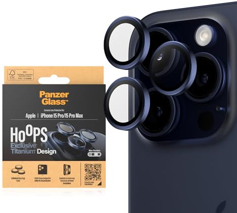 PanzerGlass™ Ti Hoops Kameraobjektivschutz für das Apple iPhone 15 Pro | Pro Max - Schutz mit Stil, stoßfestes Glas, blau titanium
