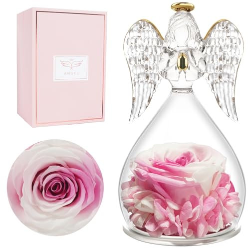 Miofula Ewige Rose Engel Geschenke für Frauen Weihnachten, Ewige Rose Engel Figur Geschenke für Mama, Ewige Blume Geburtstagsgeschenk für Oma Mutter Freundin zum Weihnachten Muttertag Valentinstag