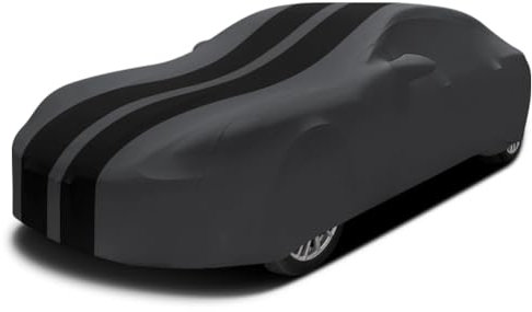 Asasytal Bâche de Auto Intérieure, de Saloon/Berline Housse de Couverture Voiture Respirante Extensible en Velours élasticité, pour l'exposition de Garage/Voiture, L4.9~5.25M, Noir Rayé + Gris