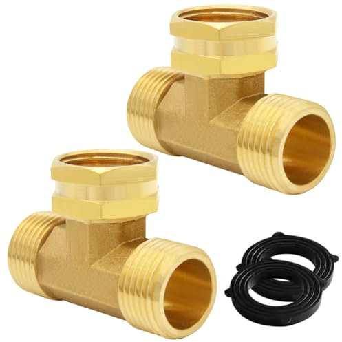 Uenede Lot de 2 raccords de tuyau en T pivotants en laiton 1,9 cm GHT mâle x 1,9 cm femelle droit x 1,9 cm mâle pour tuyau d'arrosage fileté raccords de tuyau