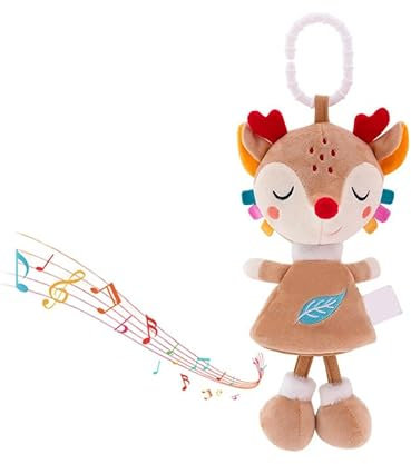 Jouets de Poussette en Forme de cerf avec Musique, hochets Doux, Jouets de Voyage pour bébé, Jouets musicaux Suspendus en Peluche pour Berceau, Poussette, siège de Voiture, Tout-Petits