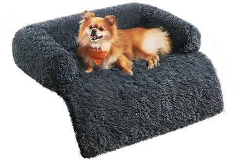Feandrea FluffyHug Hundebett Plüsch, Hundedecke Sofa, Sofaschutz Hund, Hundekissen, Größe M, für kleine und mittelgroße Hunde, 80 x 75 x 16 cm, dunkelgrau PGW221G02