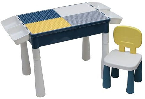 Multi-Functional Activity Table with Storage, Reversible Desk Surface and Chair Set. Compatible with Various Building Blocks, Including LEGO (61 X 42)