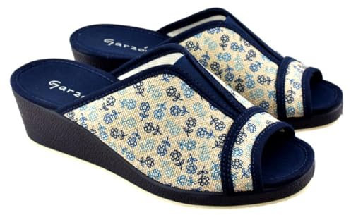 GARZON - Zapatillas de casa con cuña y elástico Central 347508 Lona Mujer Color: Marino Talla: 39