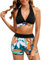 Tuopuda Bikini Damen Set Bauchweg V Ausschnitt Badeanzug Blumenmuster Zweiteiliger Bademode mit Hotpants Oberteil Bikinihose Strandmode Sommer, Schwarz-A, L