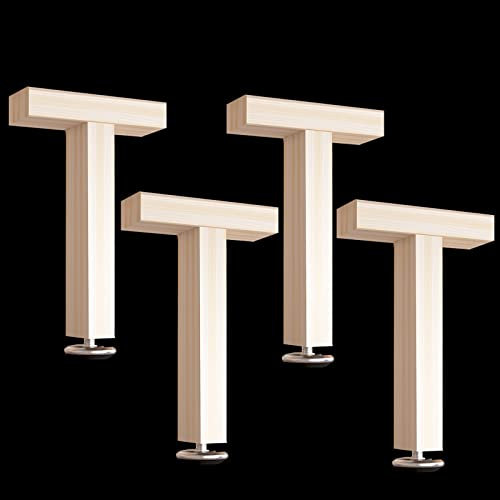 Pieds de meubles en bois massif, pieds de canapé, Cadre de pieds de lit carré Support fixe Cadre central de lit Rangée de pied squelette Pieds de table en bois de remplacement 4 pièces (Taille: 22cm /