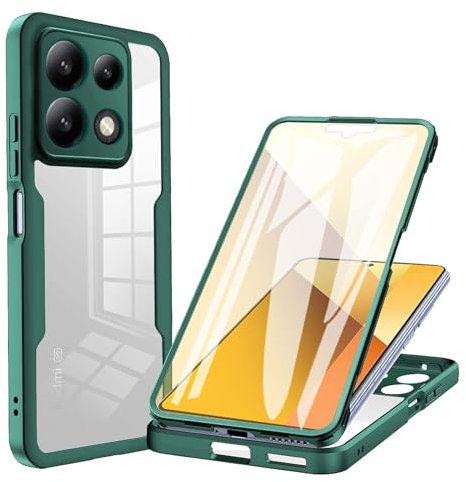 WBWONE Funda para Xiaomi Redmi 13C / Poco C65 con Protector de Pantalla Incorporado, Antigolpes Transparente PC Carcasa Bumper Silicona TPU Protección Case. Rojo