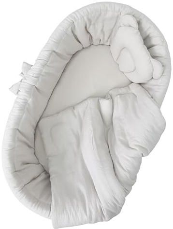 Wiklinopol Set Biancheria da Letto 4 Pezzi per Neonati e Bambini, Biancheria in Mussola per Lettino, Copripiumino con Lenzuolo con Angoli Colore Beige