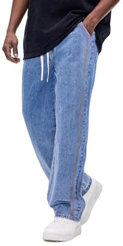 GINGTTO Herren Baggy Loose Fit Jeanshose Männer Skater Jeans mit Taschen Elastischer Denim Casual Hosen Blau 32