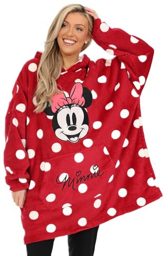 Minnie Mouse Womens and Girls Matching Fully Lined Luxury Fleece Hoodie Oversized Blanket Hoody 4-6 Years Red