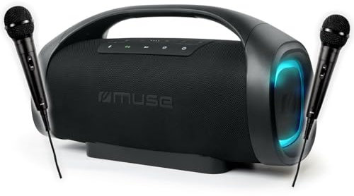 Enceinte Autonome Muse M-980 BT USB Bluetooth 300W - 2 Micros filaires DJ Karaoké - IPX6 Resistance aux Projections, Lumière LED