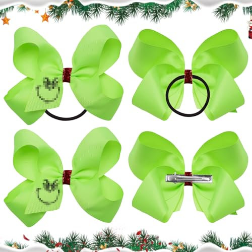 VOCDEMERI Haarspangen 4 Stück Haarschmuck Haarreif Haarspangen grüne Haaraccessoires Weihnacht Deko für Kinder,Mädchen