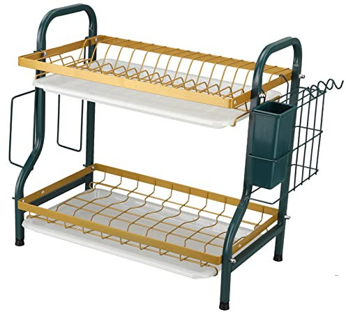 Escurridor de platos de gran capacidad, moderno de 2 niveles con escurridor para encimera de cocina