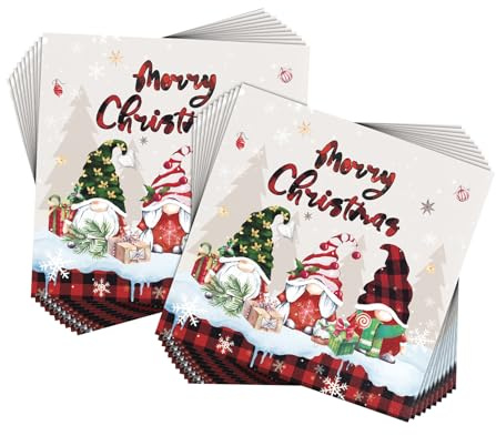 40 Stück Servietten Weihnachten,Weihnachtsservietten,Rot Christmas Tischdeko,Merry Napkins,Nikolaus Papierservietten,Rote Stoffservietten,Weihnachtliche,Weihnachts Tischdekoration Weihnacht(33x33cm)