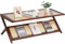VEVOR Rattan Coffee Table, Z-Shaped Rattan Woven Bamboo Coffee Table with Tempered Glass Top, 47” Modern Boho Storage Coffee Table with Natural Bamboo Legs, for Living Room, Bedroom & Small Spaces