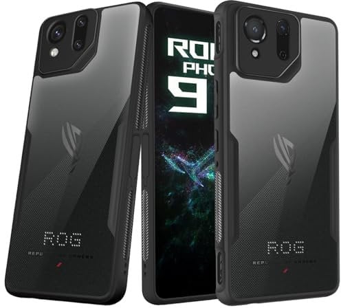 Fanbiya Cover per Asus ROG Phone 9 / ROG Phone 9 FE/ROG Phone 9 Pro Custodia Sottile Antiurto Anti-Graffio Cellulare Protezione Trasparente PC Posteriore Retro e Premium TPU Silicone Nero Telaio