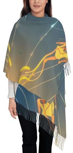 OAROK Springender Schal mit Musiknoten und Quasten, Winterschal, modischer Schal, für tägliche Wärme, Schwarz, Einheitsgröße