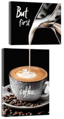 ZQQART 2er Set Kaffee Leinwandbild Wandbild Kaffeebar Schild Bilddrucke Lebensmittel Gemälde Küche Esszimmer Café Dekor gerahmt(Weiß,30x25cm 30x45cm)
