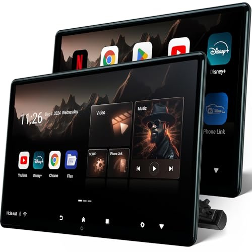 4K Android 13 15.6 Inch Car Headrest Monitor Rear Entertainment System Wireless Phone Holder with Touch Screen, WiFi/Bluetooth/HDMI
