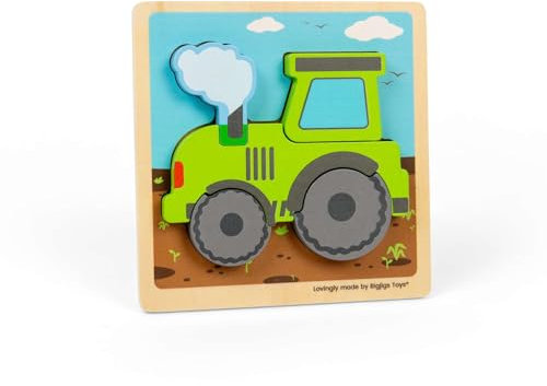 Bigjigs Toys Chunky Lift-Out Traktor Puzzle – 5-teiliges Holzpuzzle für Babys & Kleinkinder, Kinderpuzzles, umweltfreundliche Kinder-Puzzle, ab 12 Monaten