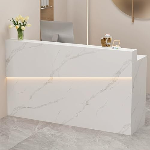 JIAOCKJIAO Empfangstheke, Empfangstresen mit Beleuchtung, Rezeptionstheke mit Abschließbaren Schubladen, Thekentisch für Salon-Empfangsraum Kassenbüro(White A,31.4in/80cm)