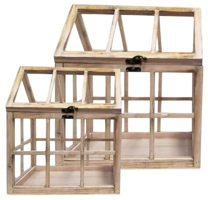 Set de 2 mini invernaderos de interior de madera natural rosado y cristal