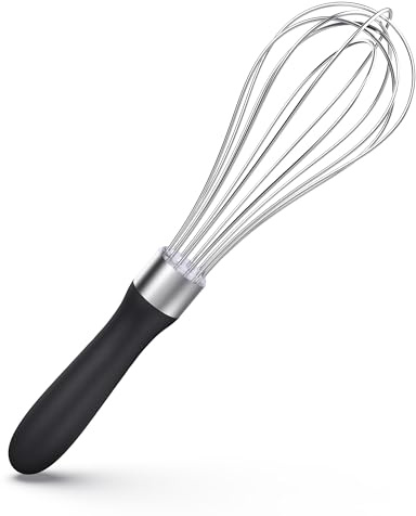 U-Taste Small Kitchen Balloon Whisk, 18/10 Stainless Steel, Black | 23cm, Egg Beater with 6 High Flex Wires and Non-Slip Silicone Handle for Whipping Blending Mixing Batter Creams Sauces