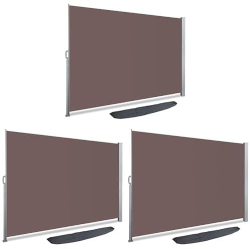 VOUNOT Paravent extérieur avec Housse de Protection 160x300cm Auvent Rétractable Brise Vue Rétractable pour Jardin, Balcon, terrasse Store latéral Vertical Marron (Lot de 3)