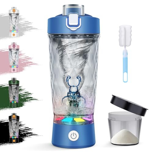 ZAKVOP Shaker Elektrisch, Elektrischer Shaker 650ML, Eiweiß Shaker Elektrisch mit Pulverfach für Potein Pulver und Milchshake, USB Wiederaufladbar, BPA-frei, Blau